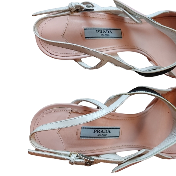 Prada Pink White Leather Sling Back Pump  Heels - Picture 4 of 16